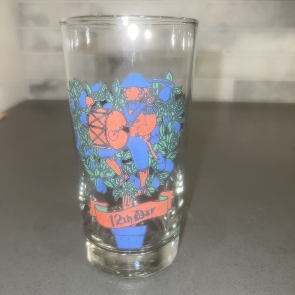 Vintage Indiana Glass 12 Days of Christmas Glass Tumbler Cup 12th Day 12 Drummer